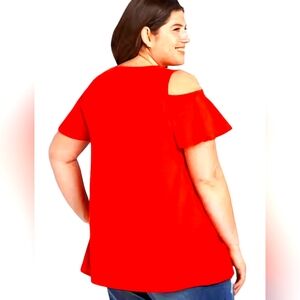 Lane Bryant Red Orange Cold Shoulder Swing Top